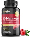 D-Mannose 1500mg, 120 kapslar med Dandelion Herb och Cranberry Extracts, Natural Urinary Tract Cleanse för UTI Support, Flushing och Detoxing of Impurities, för män och kvinnor.