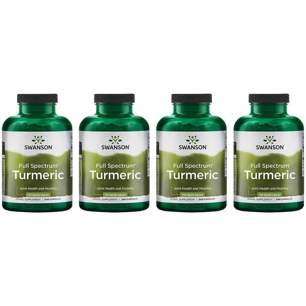 Swanson Full Spectrum Turmeric (Curcumin) - Joint Health, Digestion, Heart Health & Liver Support Supplement - Curcuma Longa Formel Främjande minnesstöd - (240 kapslar) 4 Pack