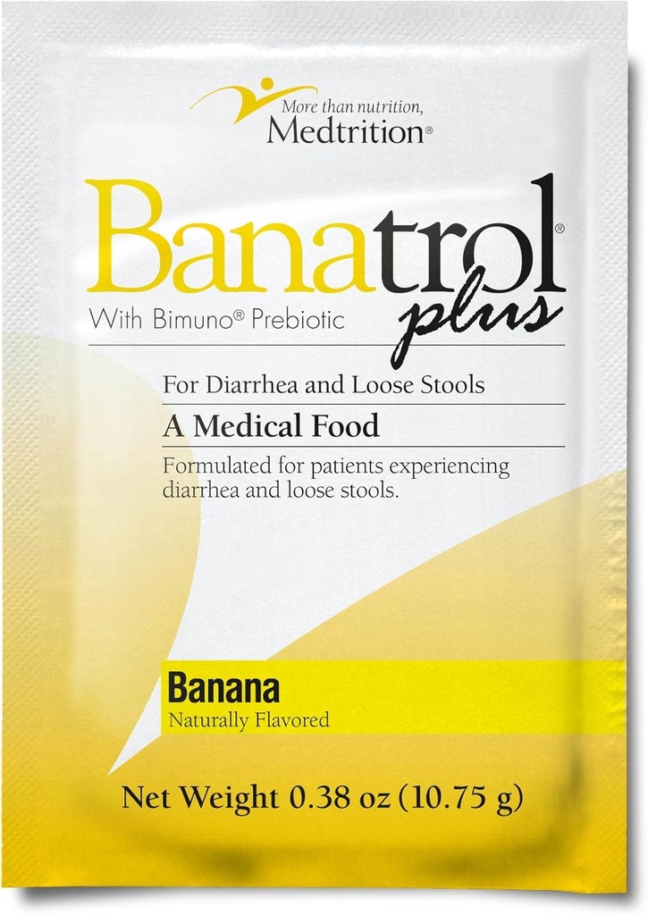 Medtrition Banatrol Natural Anti-Diarrheal prebiootteja, helpotus IBS, toistuva ripuli, kliinisesti tuettu lääketieteellinen ruoka, ei-kosteuttava, 21 tarjoilut (banaani)