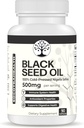 Black Seed Oil - 100% Cold-Pressed Black Cumin Nigella Sativa - Antioxidant, immun och Digestive System Support - Non-GMO, Gluten Free - 500 mg per Servering - 90 Vegan kapslar