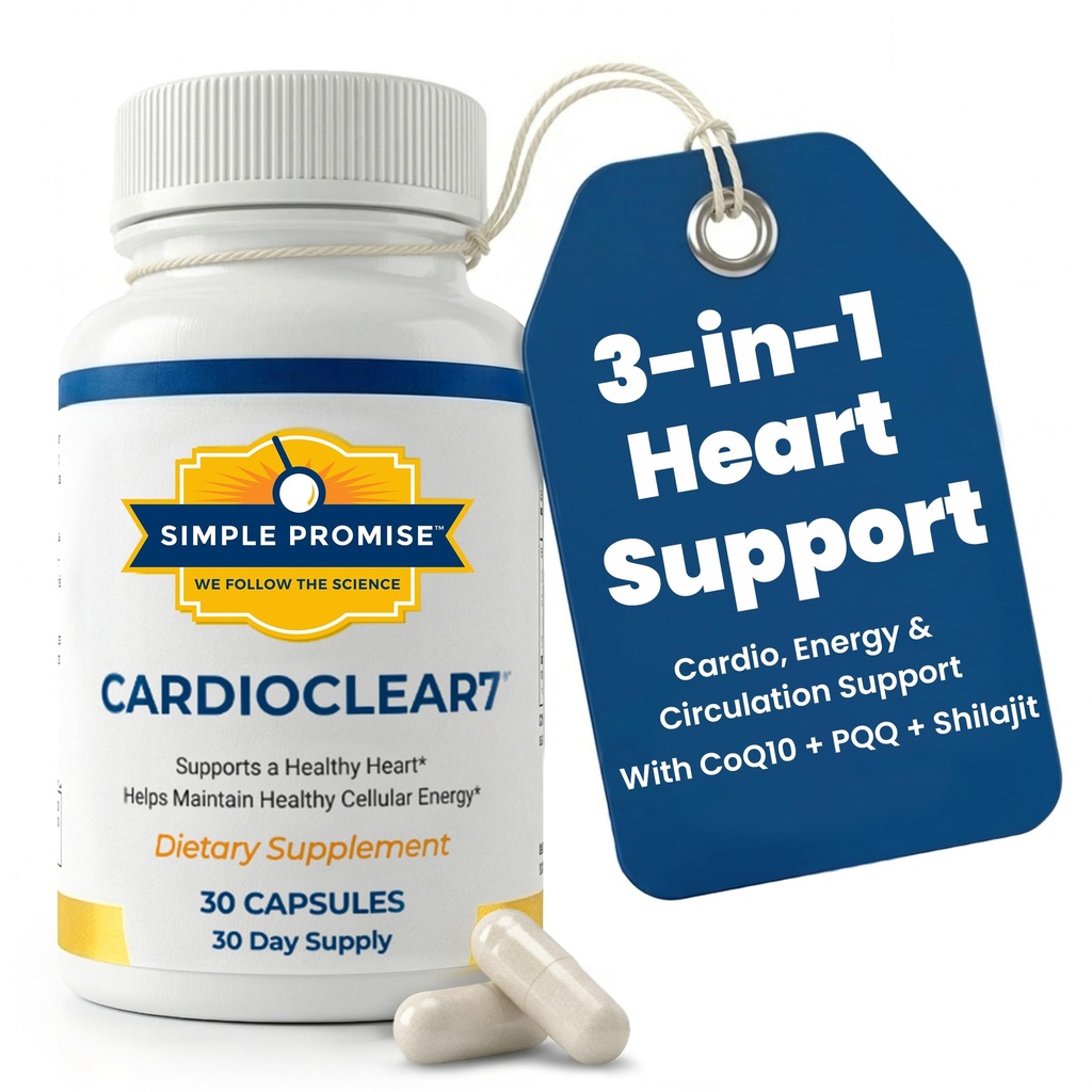 CardioClear7 - Coenzyme Q10 (CoQ10) 100mg ja PQQ 10mg Heart Health Supplement with Shilajit - Tukee verenkiertoa, solujen energia ja sydän- ja verisuoniterveys - 30 kapselia