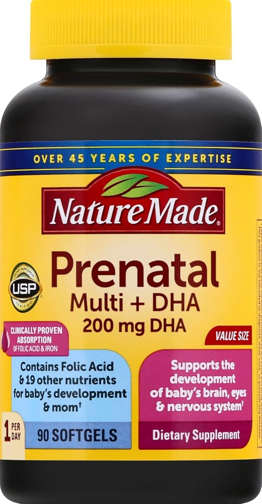 Prenataalinen vitamiini + DHA Softgel foolihapon, jodin ja sinkin kanssa, 90