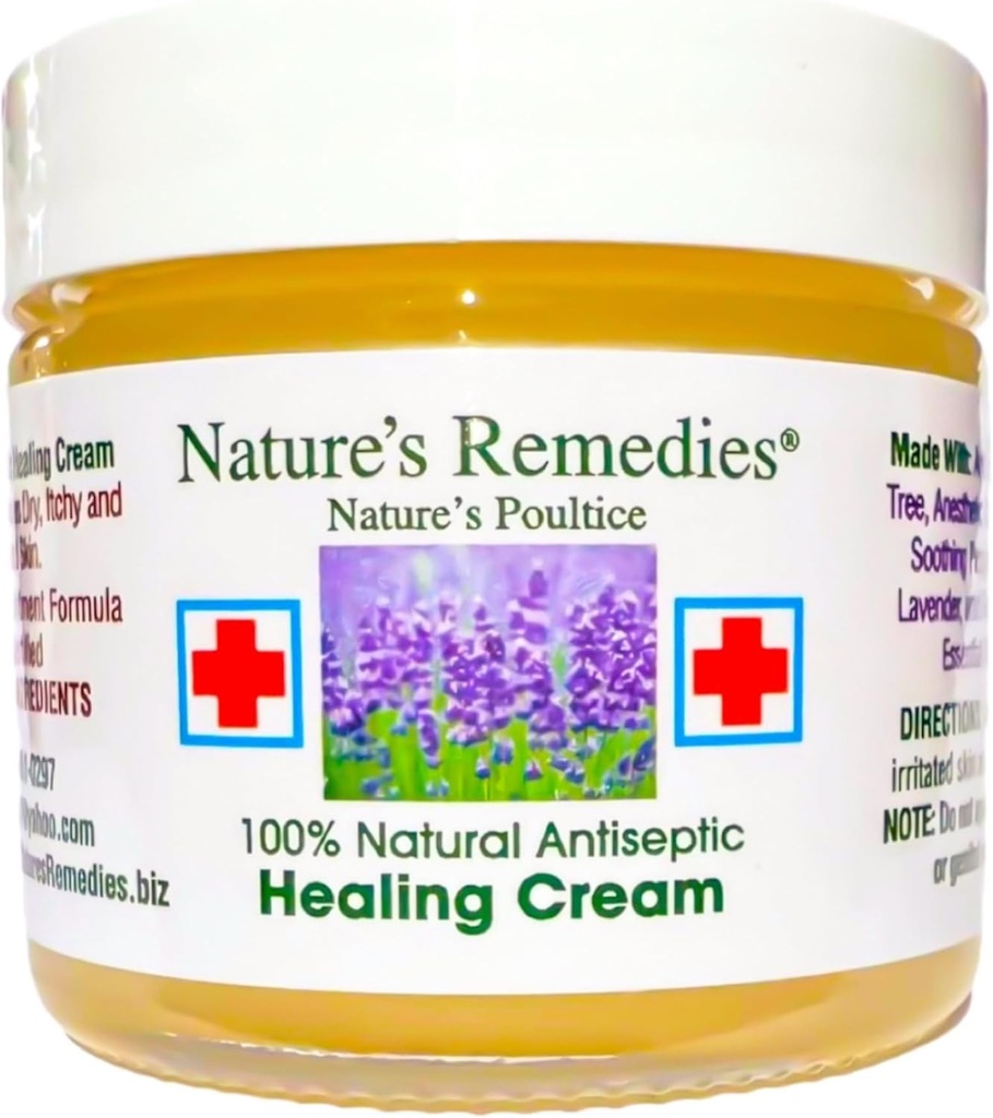 "100% Natural Antiseptinen parantava Cream" Parannukset ja rauhoittaa tarttunut iho, Sängyn sairaudet, paine Surut, haavat, Kivuliaat haavat, kutina, rapeat, ihottumat, haavat, palovammat, Myrkyllinen Ivy, Ekseema, Psoriaasi 2 oz.