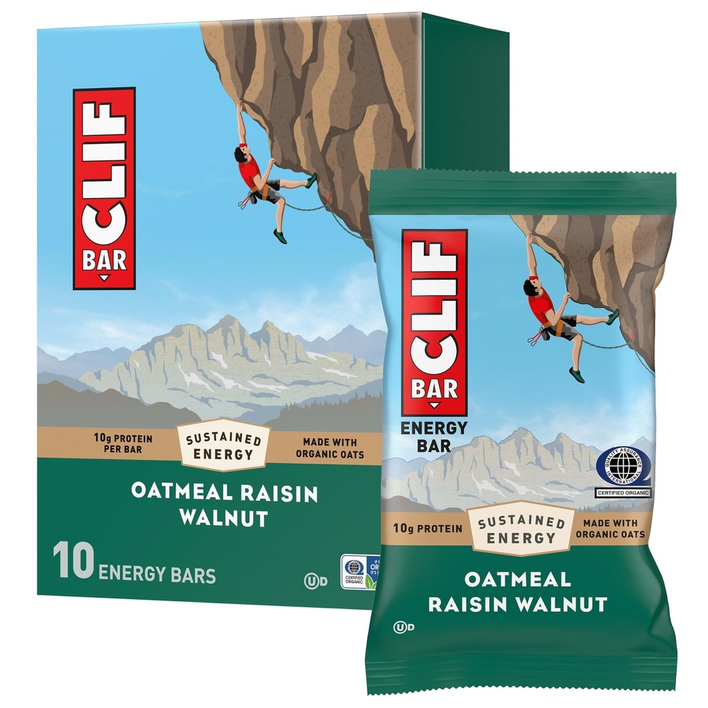 CLIF BAR - Energy Protein Bars - Kaurapuuroa Raisin Walnut - valmistettu luomukaura - energiapatukat - ei-GMO - (10 pakkaus)