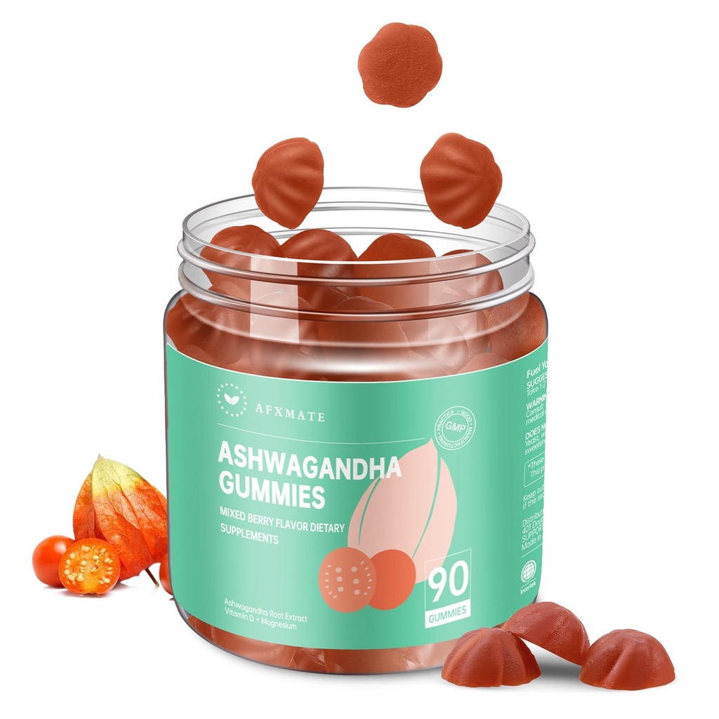AFXMATE Ashwagandha Gummies for Women Sugar Free, Ashwagandha Supplement Gummy kanssa Magnesium Vegan (90 kreivit)