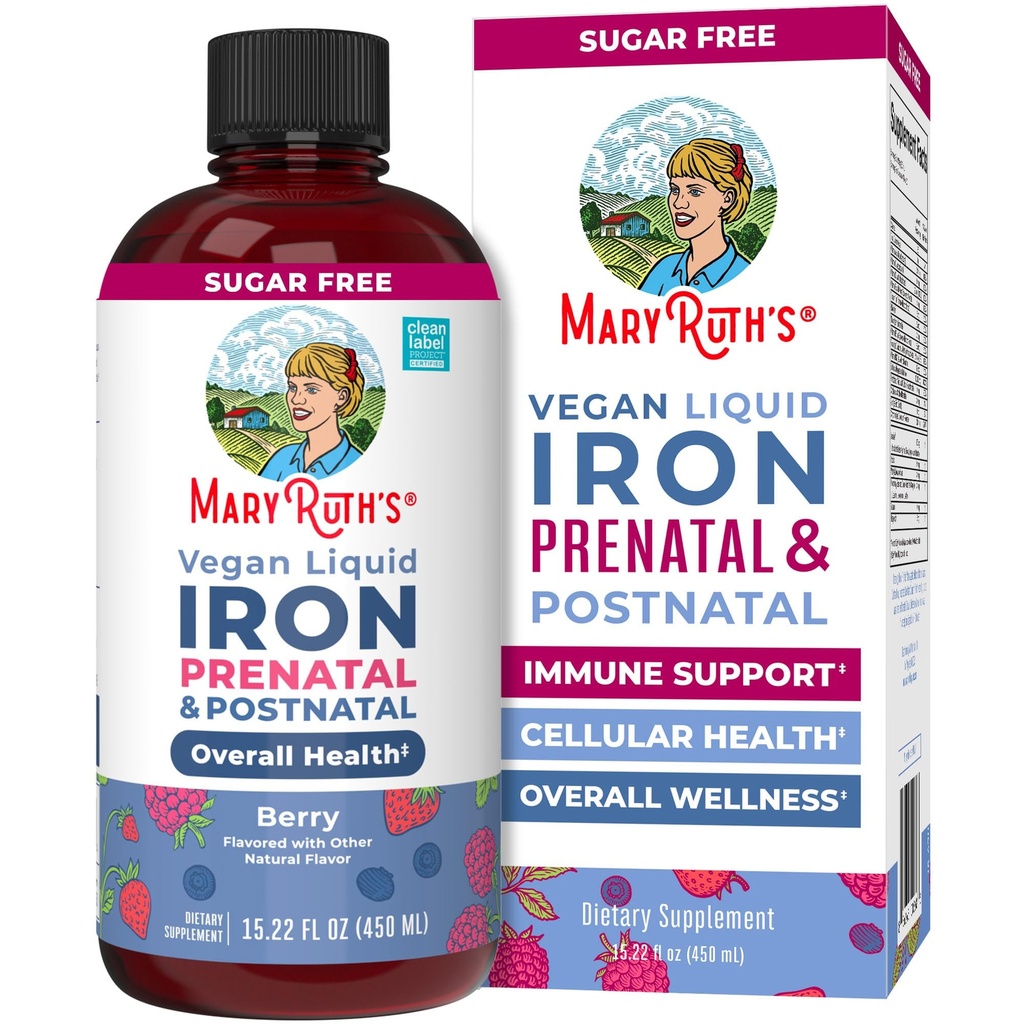MaryRuth Organics | Liquid Iron Supplement Prenatal & Postnatal for Pregnant & Lactating | Järnbrist | Immun Support | Sugar / Gluten Free | Vegan | Non-GMO | 15.22 Fl Oz