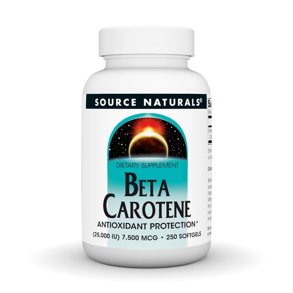 Källa Naturals Beta Carotene 25000 iu Antioxidant skydd - Konverterad av kroppen till vitamin A - 250 Softgels