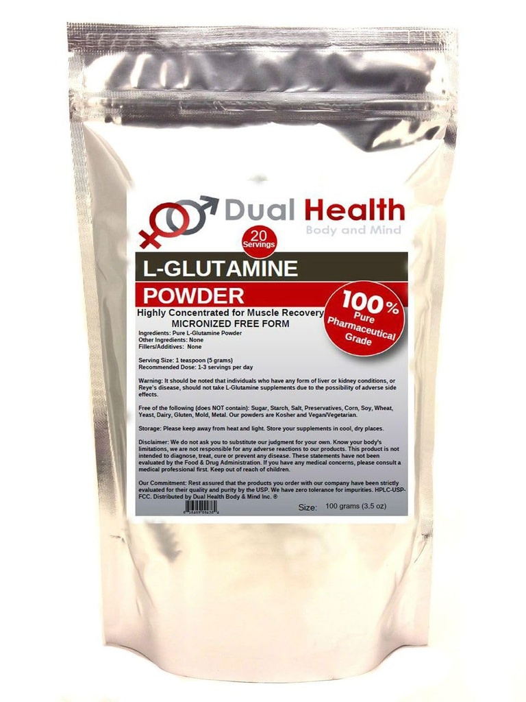L-glutamiini (100 Grams -3,5 oz) Pure Powder 5000mg Free Form Bulk täydentää, valmistettu Yhdysvalloissa, Immuuni Digestion GI Tuki Vuotava Gut Health Muscle Energy Stamina Endurance Strength