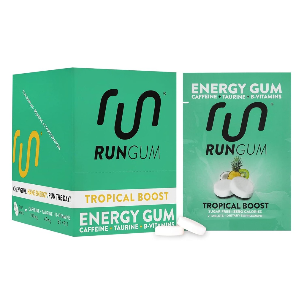 Run GUM Tropical Boost Energy Purukumi 50 mg kofeiini Tauriini & B-vitamins Per Palanen, 24 palanen (pakkaus 12) Sokeriton, Zero Calorie, Ei Aspartame, ja Gluteeniton, 1 ea