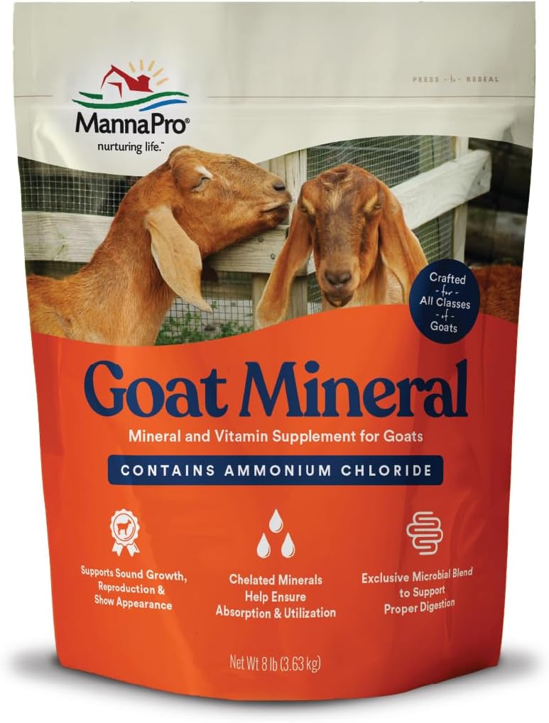 Manna Pro Goat Mineral Supplement, Essential Vitamiines & Minerals for Growth & Development, sisältää Ammoniumkloridi & Microbial Blend for Dgestive Health, 8 kg