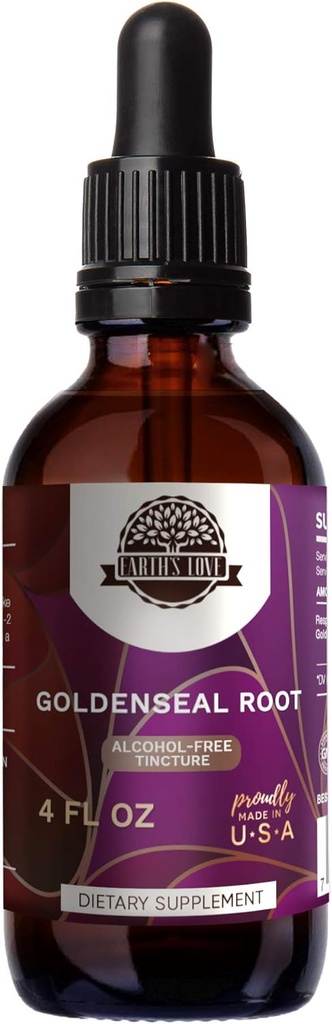 Earth's Love - Goldenseal juuri alkoholiton yrttiuute Tincture, Super-keskitetty Goldenseal (Hydrastis Canadensis) Kuivattu juuri (4 Fl Oz)