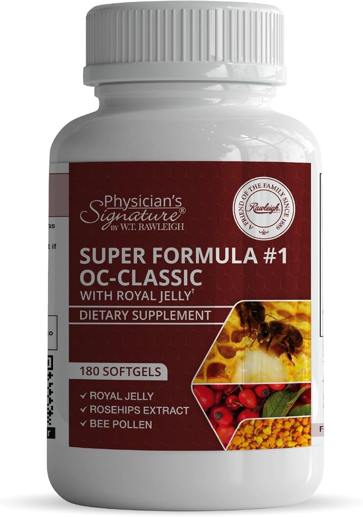 Rawleigh Super Formula No.1 OC-Classic: 180 softgelia Royal Jelly & Bee Pollenin kanssa yhdistettynä ruusunsipseihin, alfalipoiinihappoon ja B12-vitamiiniin, ei-GMO-lisäaine sydämeen ja immuunijärjestelmään