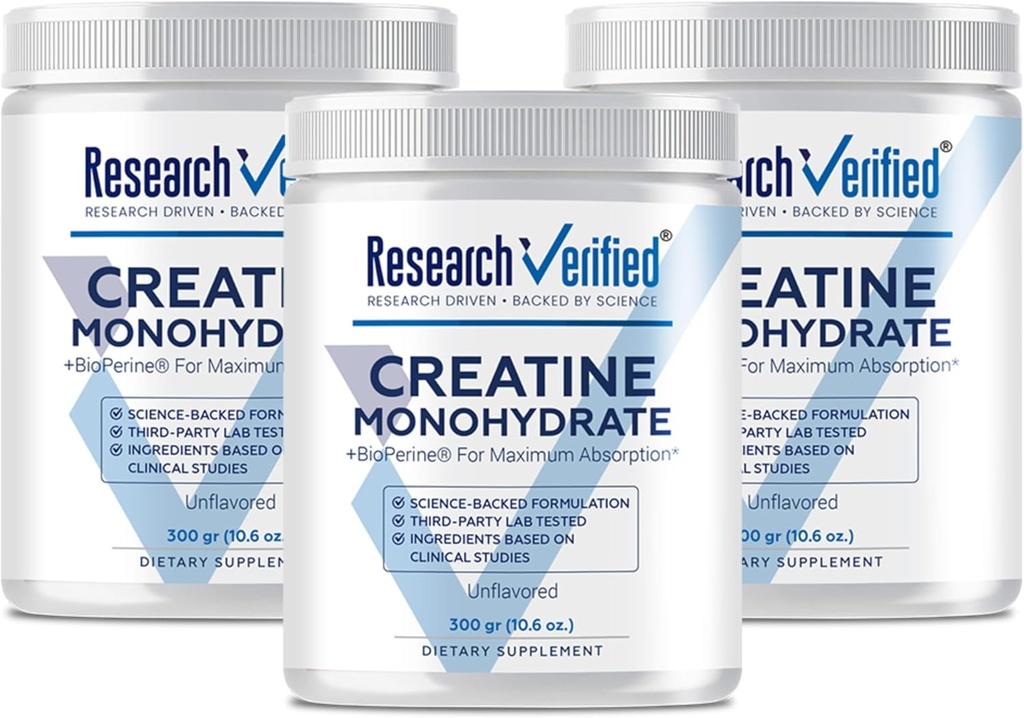 Tutkimus Varmennettu Creatiini Monohydraatti - Tuki optimaalinen lihasten kasvu, parantaa suorituskykyä - 5000 mg Creatiini Monohydraatti - BioPerine - 180 Tarjoilut - Ei maku - Vegan