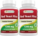 Bästa naturliga röda jästris 1200 mg (icke-GMO) 120 tabletter (120 greve av 2)
