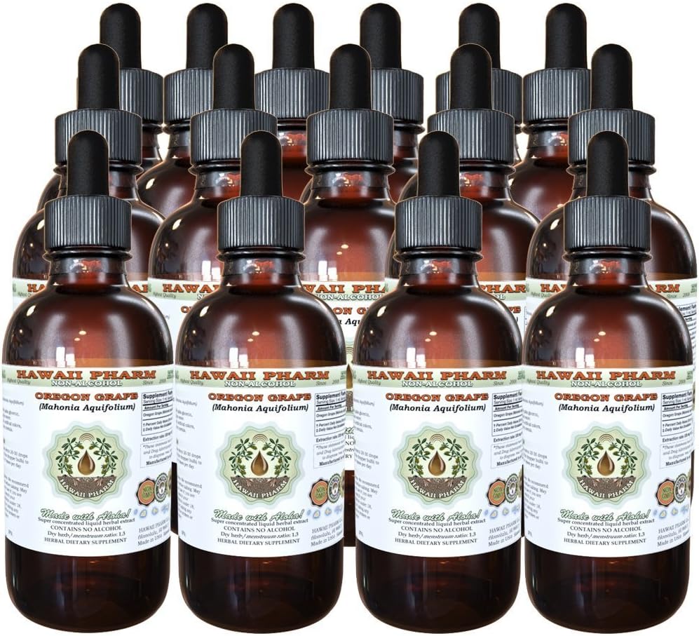 Havaiji Pharm Oregon Rypäle Alkoholiton Nesteuute, Oregon Grape (Mahonia aquifolium) Kuivattu juuri Glycerite Natural Herbal Supplement, USA 15x4 fl.oz