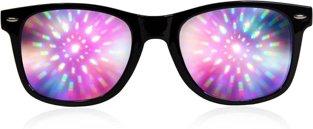 GloFX Black Frame Halo Diffraction Glasses - Laser Etched för Halo Light Effects, hållbar och flexibel för Raves & Festivals