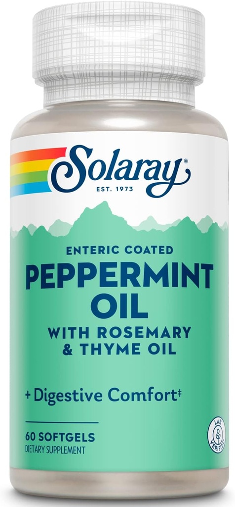 Solaray Piparminttuöljy Enteric päällystetty w/Rosemary & Thyme Oil ... Terveellinen, rauhoittava digestio Tuki 60 Softgels
