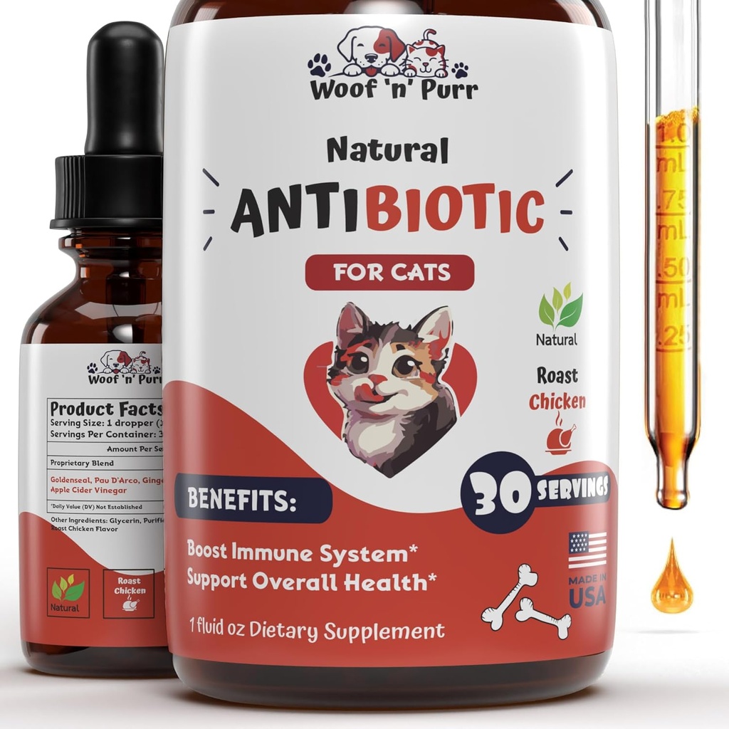 Natural Cat Antibiotic - Antibiotika för katter - Pet Antibiotika - Cat Antibiotika - Cat Allergy Relief för katter - Antibiotikum för katter - Cat UTI Antibiotika - 1 fl oz: Roast Chicken smak