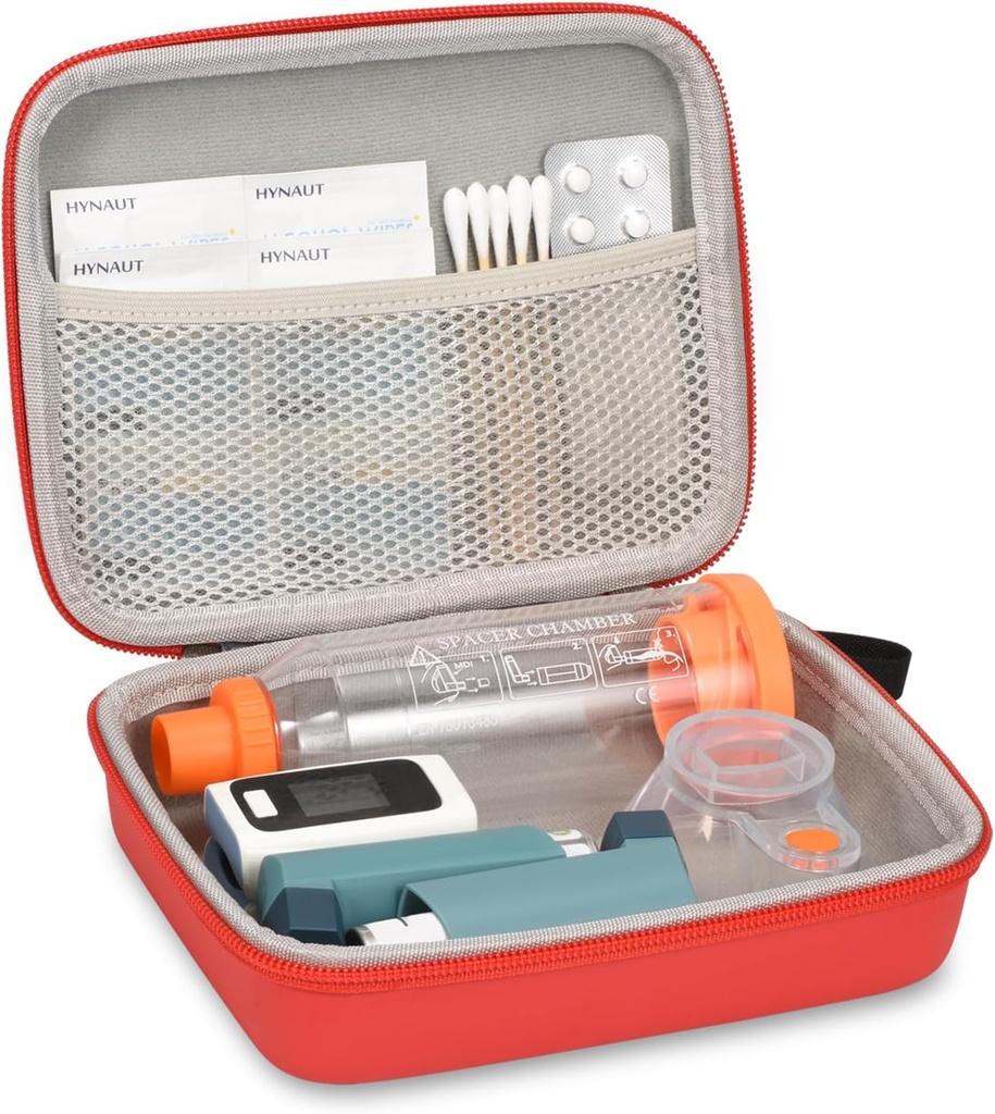 Kova matkalaukku astma inhalaattori ja tarvikkeet, Mesh Pocket for Medicine, punainen