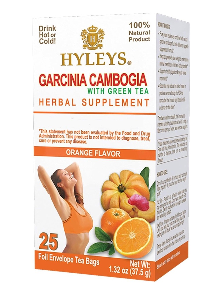 HYLEYS Tea Garcinia Cambogia grönt te med orange smak - 25 tepåsar