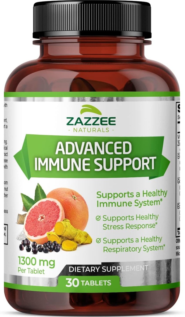Zazzee Advanced Immune Support, 1300 mg per tablett, 30 Vegan tabletter, 30 dagars leverans, 1000 mg Vitamin C, 1000 mg Echinacea, 1000 mg Elderberry, 200 mg Goldenseal, Zink, All-Natural och icke-GMO