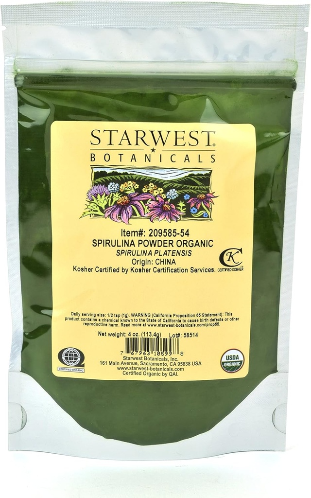 Starwest kasvitieteelliset Luomu Spirulina Powder, 4 Ounces