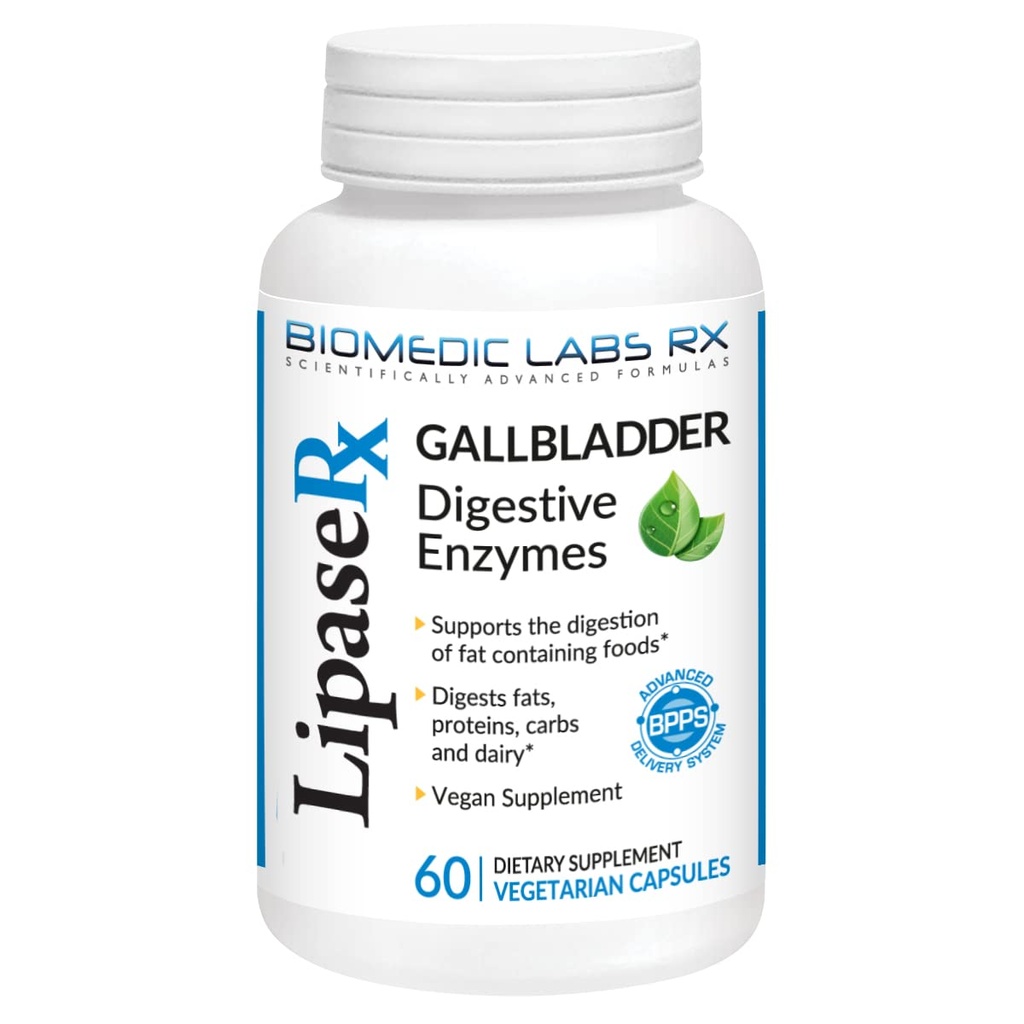 Gallbladder Formel, Lipase, Protease och Amylase Digestive Enzymes för att minska Bloating - Vegetarisk Formel, 60 Veg Capsules
