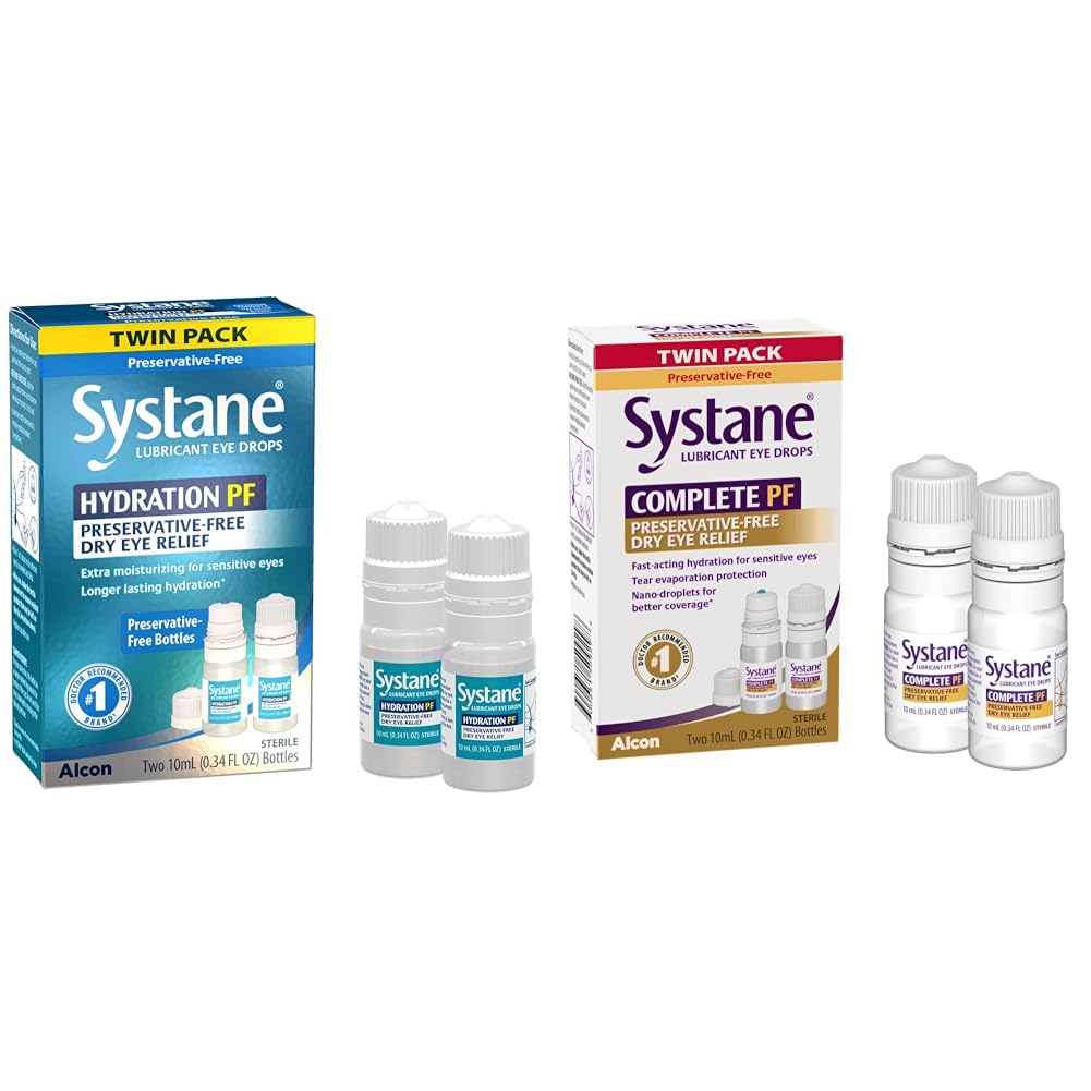 Systane Hydration Multi-Dose Preservative-Free Eye Drops Torr Eye Relief Twin Pack (2x10ml) & Komplett PF Multi-Dose Preservative Free Dry Eye Drops 20ml (Packaging May Vary)