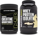 NutraBio Creatine Monohydrate, Unflavored, 300g och Whey Protein Isolate, Alpine Vanilla, Supplement Bundle - Muscle Energy, Lean Muscle Growth, Recovery och Strength