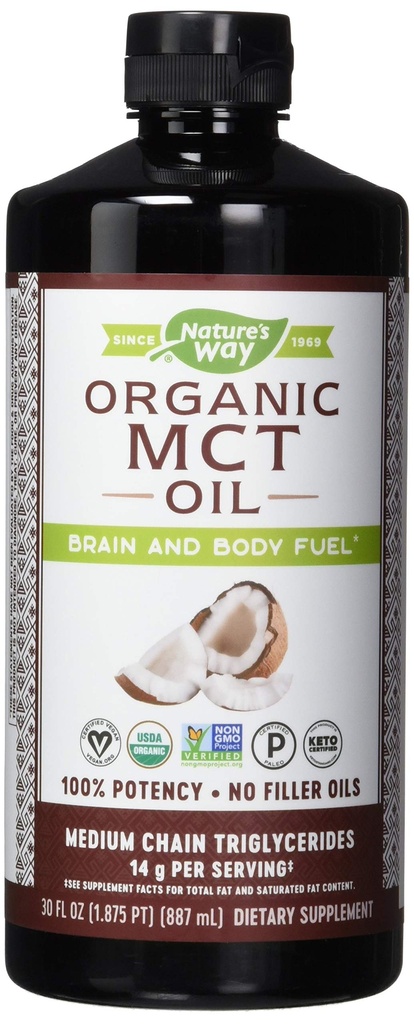 Nature's Way Nature's Way Mct Oil alkaen Coconut Pure Source, Ei Filler Oils, 14 G of Mcts Per Serving, 30 Fl Oz (Pack of 6)