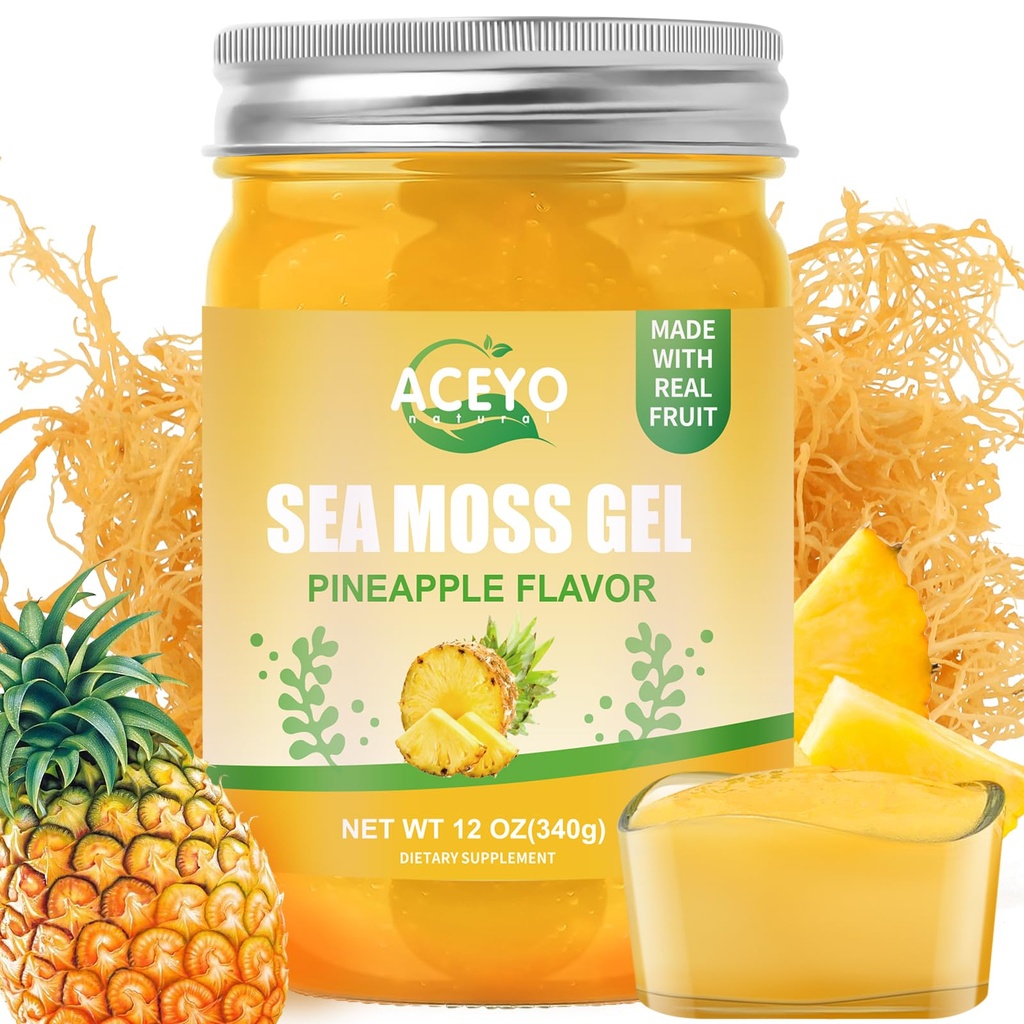 ACEYO (12 OZ Irish Sea Moss Gel Raw Vegan Ananas Flavor 102 Vitamiinit ja mineraalit Wild Harvennettu ei-GMO Immuuni puolustus Booster Kilpirauhasen Ruoansulatustuki