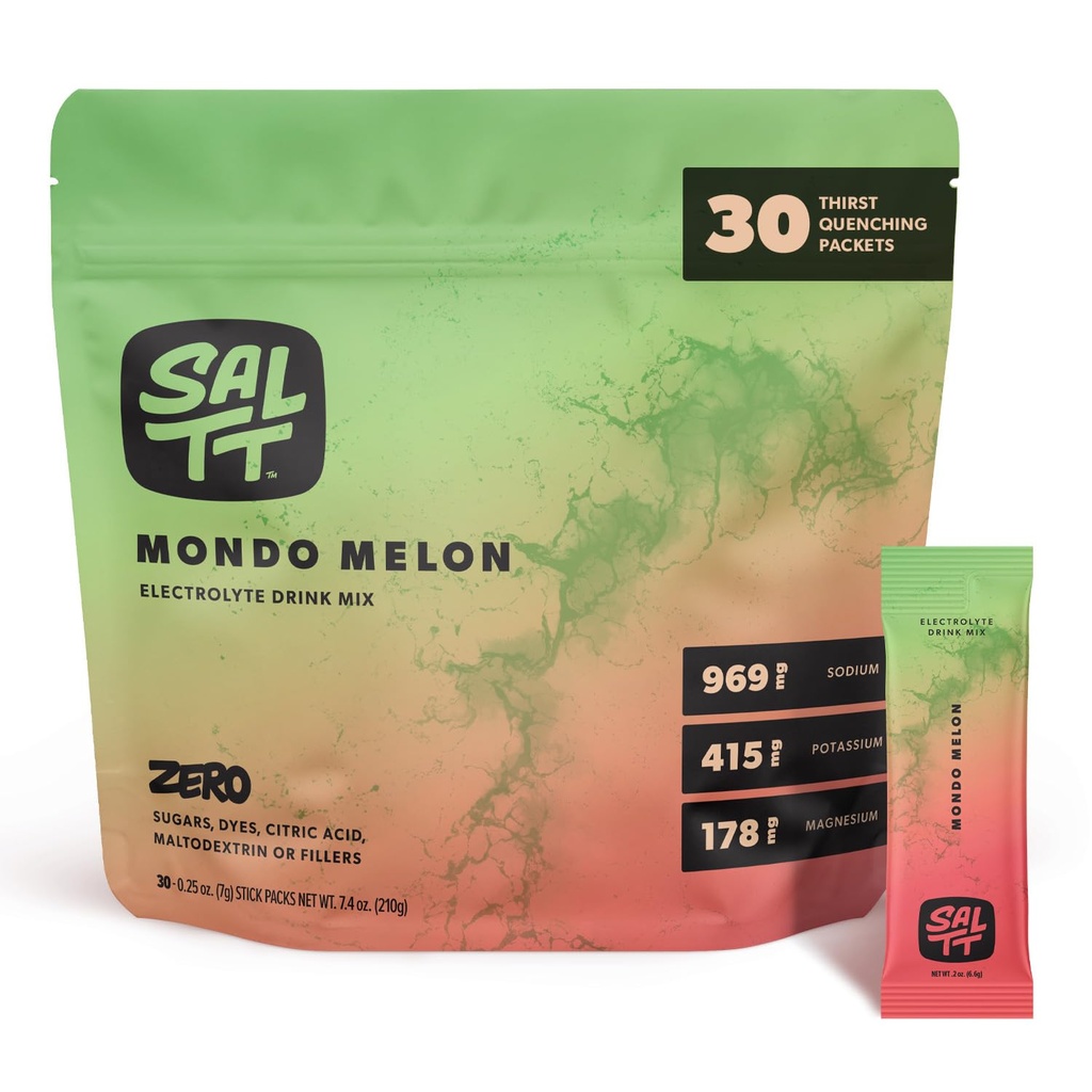 SALTT Electrolytes Powder smaksatt dricka Mix - Mondo Melon - 30 Hydration Packets - Magnesium, kalium, natrium, spårmineraler - Zero Sugar & Gluten Free - Travel Essentials