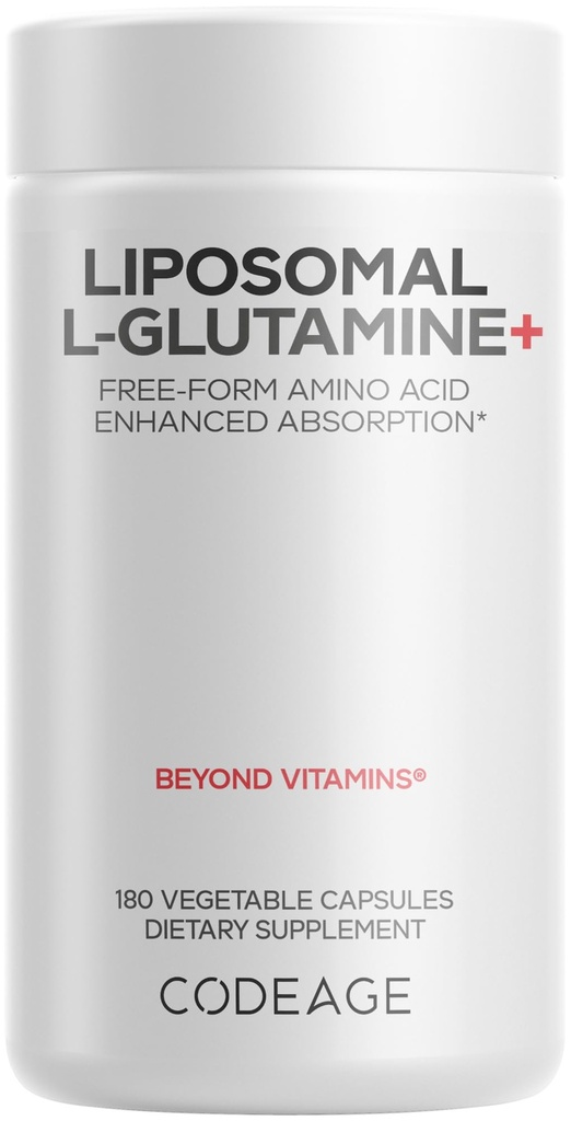 Codeage Liposomal L- glutamiinikapselin täydennysosa - 1 000 mg L- glutamiinia/annos - 3- kuukauden toimitus - liposomaalinen toimitus, vegaaniset pillerit, ei- GMO: t, gluteeniton Aminohappo - 180 kapselia