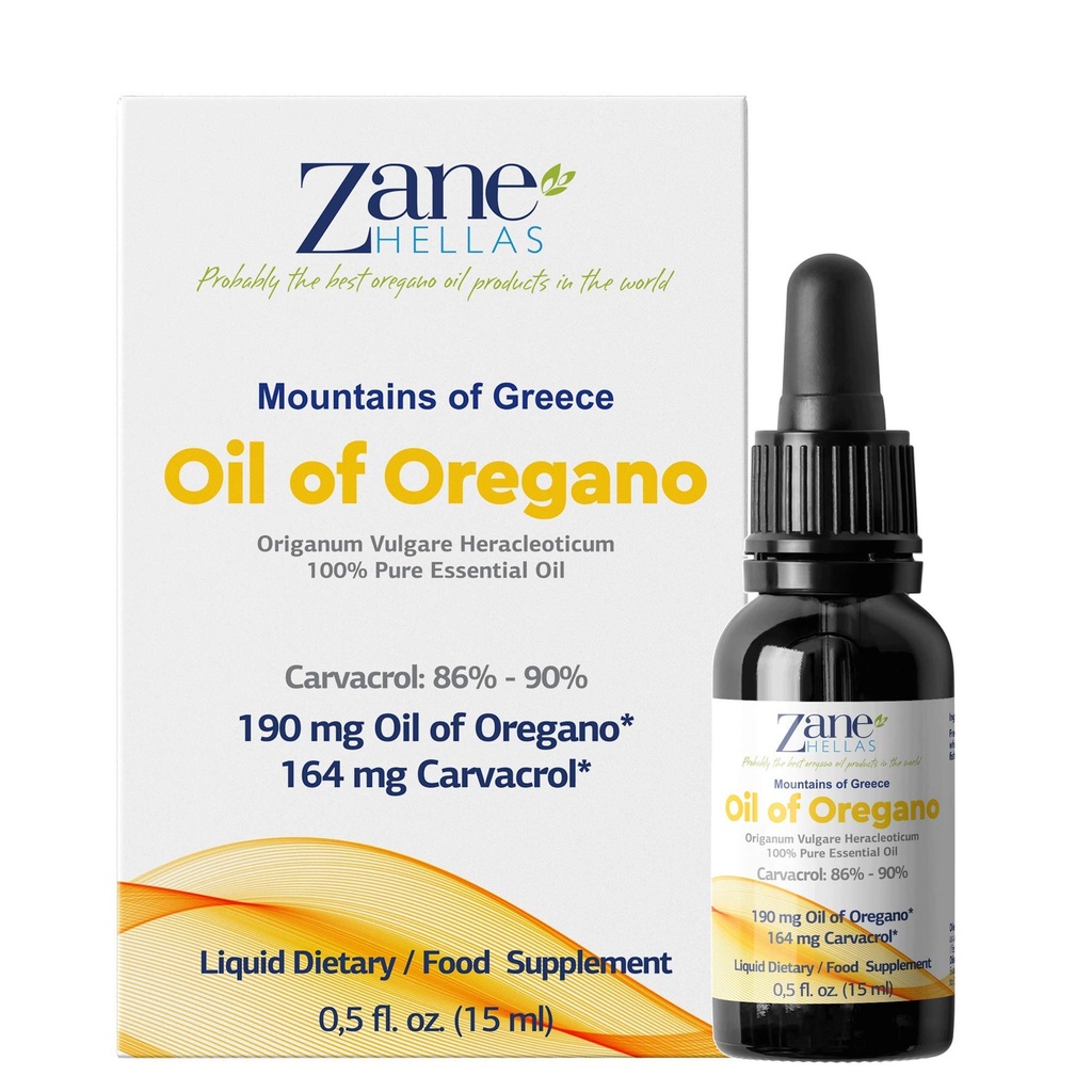 Zane Hellas 190 mg Oregano Oil-164 mg Carvacrol per Serving-4 Drops Daily. 100% Kreikan laimentamaton öljy Oregano. 86%-90% Min Carvacrol. Maailman paras Oregano Oil.