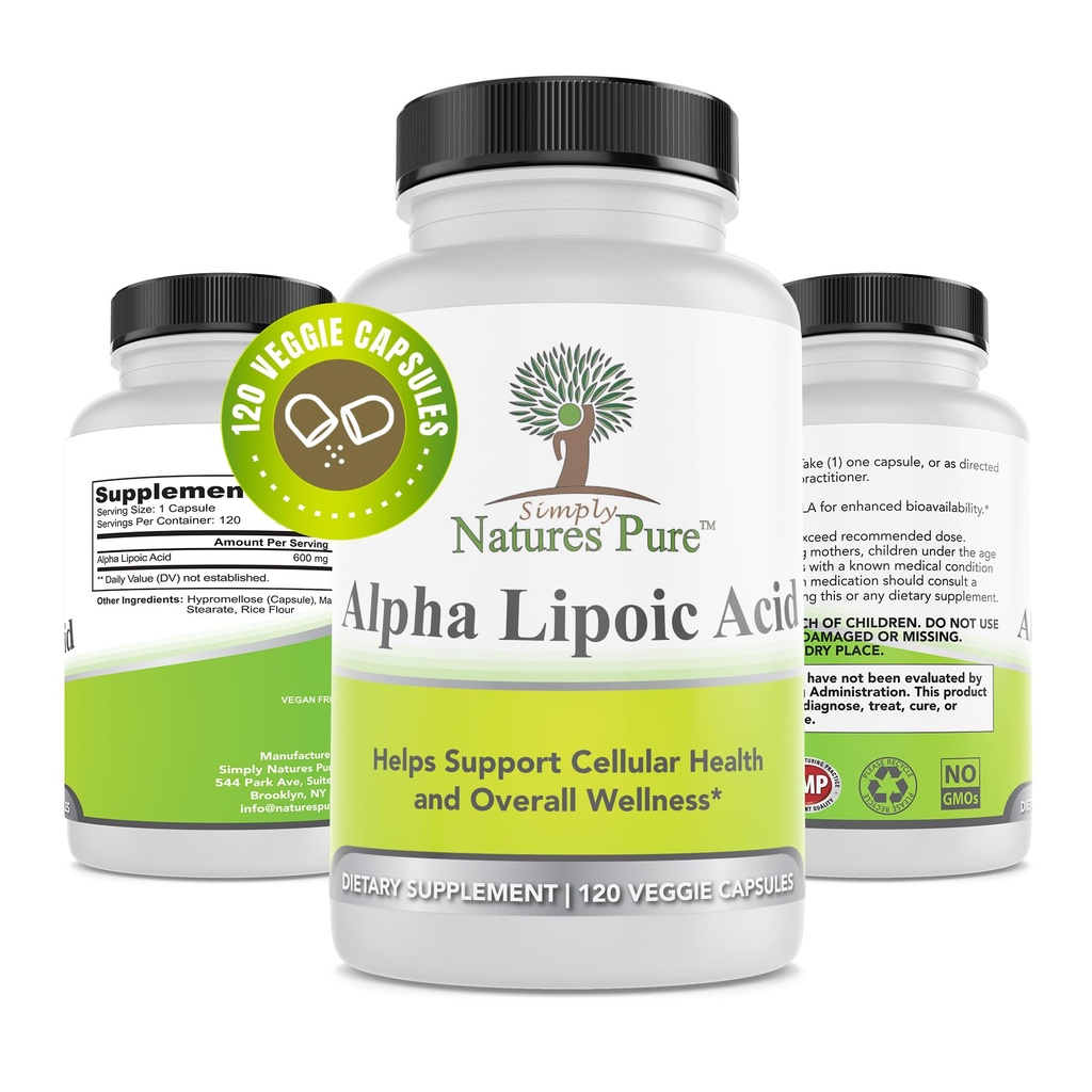 Yksinkertaisesti luonnossa Pure Alpha Lipoic Acid 600mg 120 Kasviskapselit, ei-GMO Thioctic Acid 4 kuukauden tarjonta