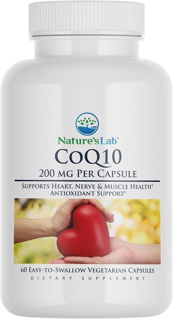 Naturens Lab CoQ10 200mg Nutritional Supplement - Stöder Hjärta, Nerve & Muscle Health * - 60 greve (2 månads Supply)