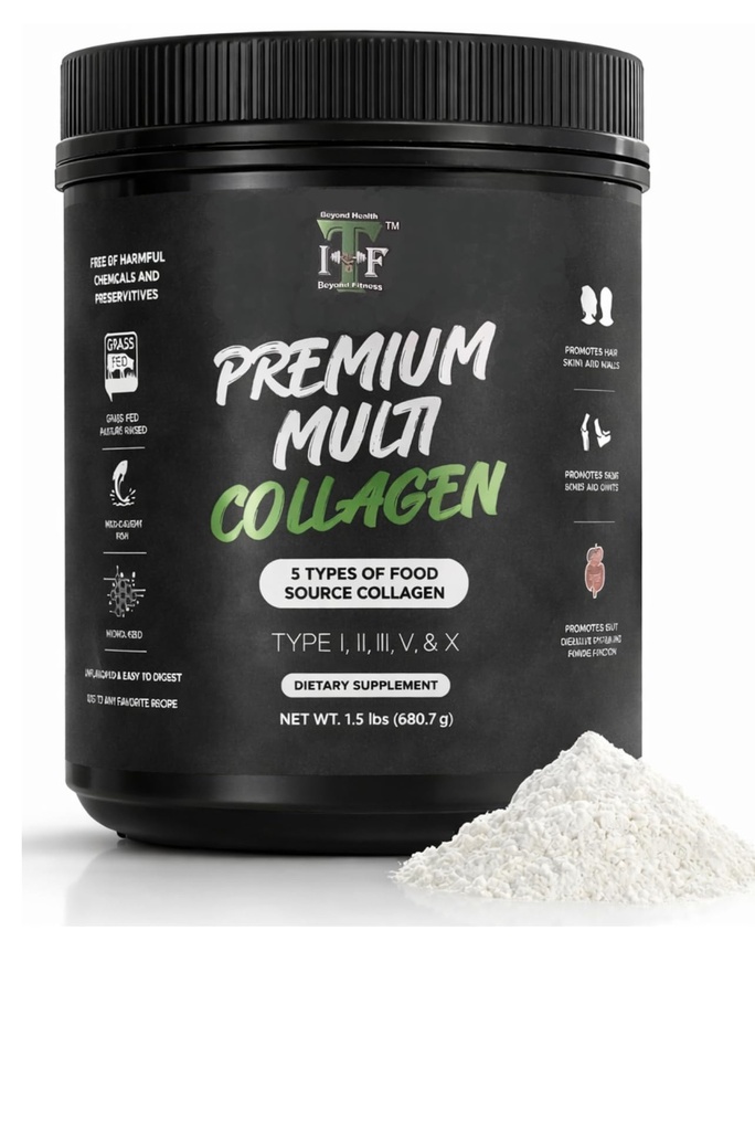 Multi Collagen Peptides Powder Unmauled - 5 Tyypit Multi Collagen Complex (I, II, III, V, X) - Ruoho Fed Hydrolysed Powder Collagen hiukset, iho, kynnet, nivelet ja Gut Health - 30 Tarjoilut