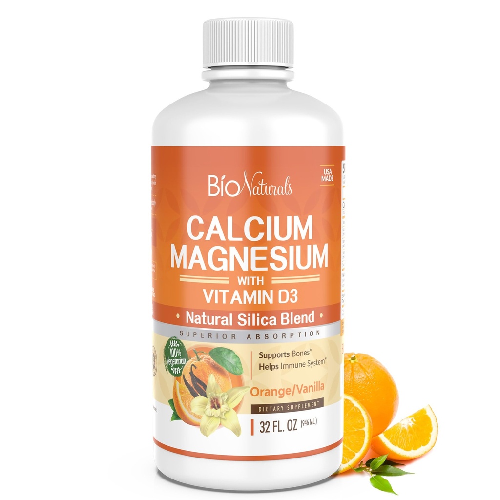 Bio Naturals Kalsium & Magnesium neste täydentää D3-vitamiini - Natural Formula, NELJÄ tyypit kalsium tukee vahva luut Superior Imeytyminen pillereitä - 100% kasvissyöjä - 32 fl oz