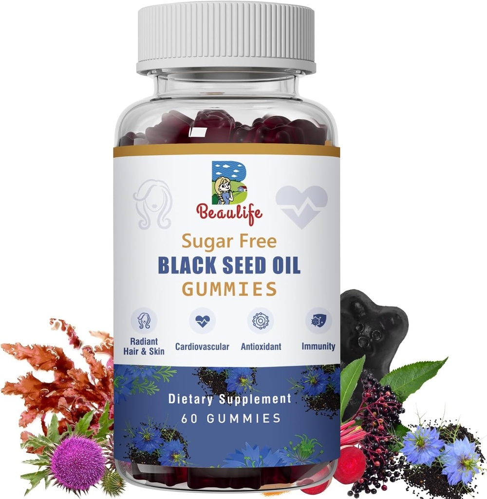 Black Seed Oil Gummies, Black Seed Oil, Sea Moss, Ashwagandha, Elderberry, Turmeric, Vitamin C, D, zink, Beet Root Powder, Support Immune System, Liver, Cardiovascular Health, Radiant Hair & Skin