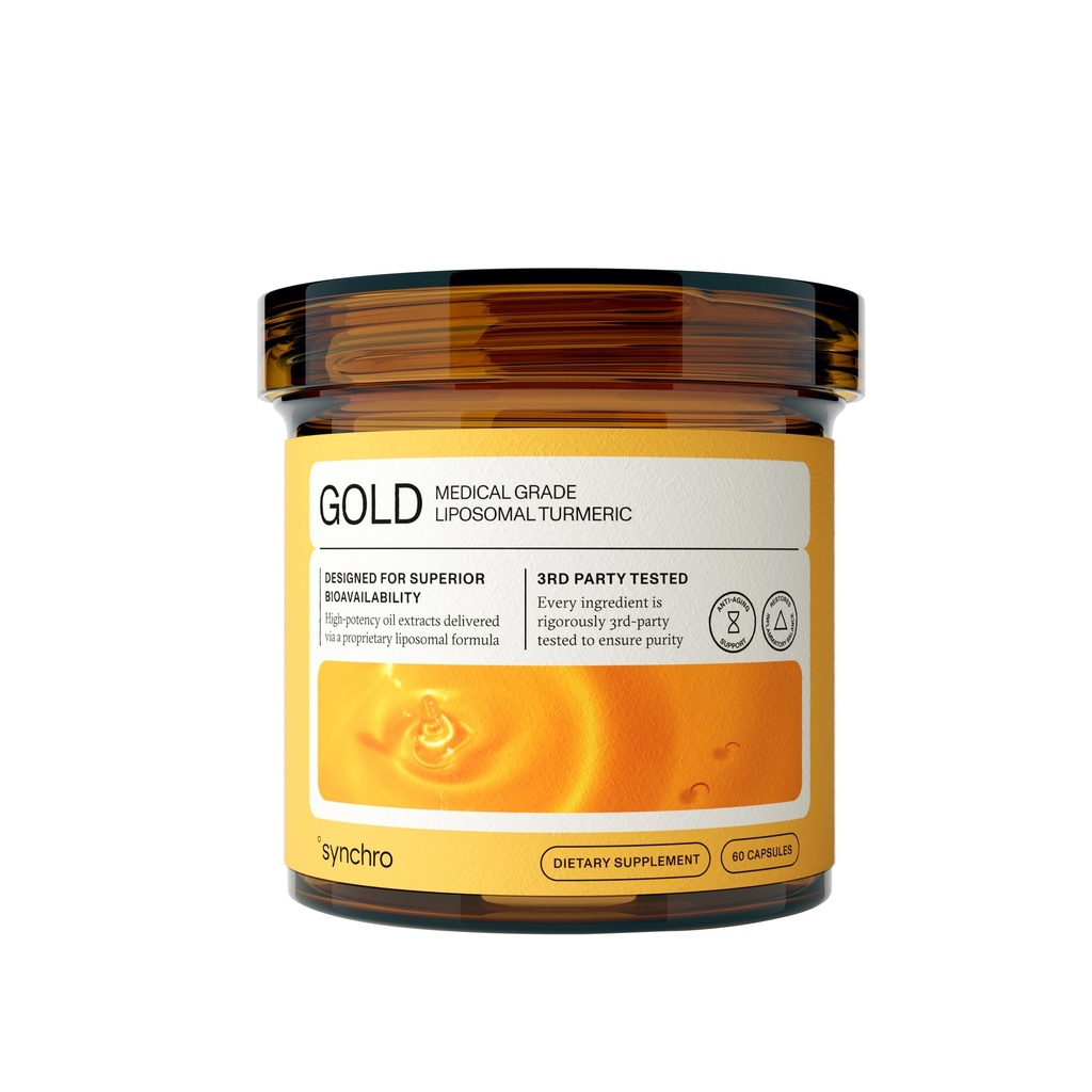 Synchro Gold Medical-Grade Liposomal Turmeric | 60ct Capsules | Hel-Plant Extract, Nano-Encapsulation Delivery | Curcumin Black Pepper Piperine Supplement