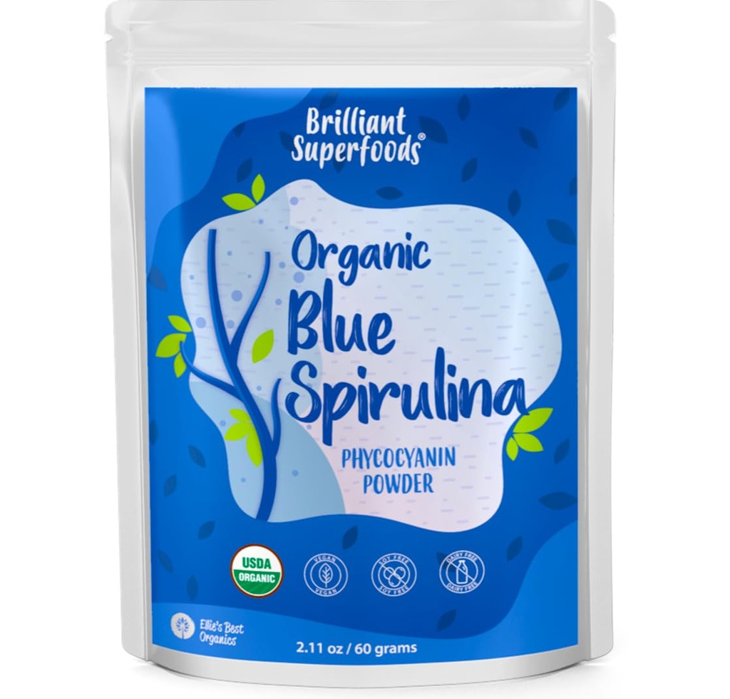 Ellie's Best Organic Blue Spirulina Powder (Phycocyanin uute) - 60 Tarjoilut - Odorless - Vegan, Ei GMO, Gluteenittomat, Dairy-free - Organic Food Väritys - Smoothies & Protein Drinks jne