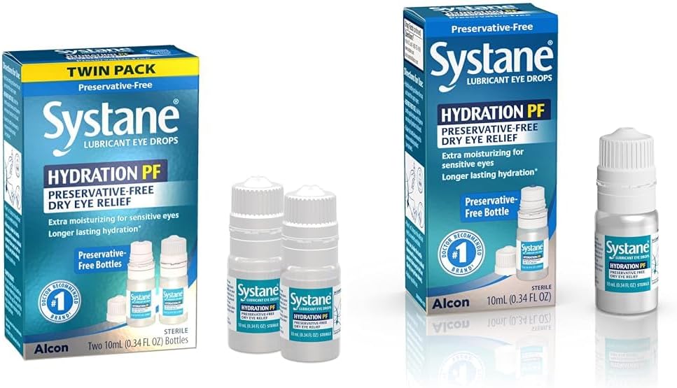 Systane Hydration Multi-Dose Säilöntäaineeton silmätippa Kuivat silmät Twin Pack (2x10ml) & Hydraation Pf Voitelu silmätipat 10ml