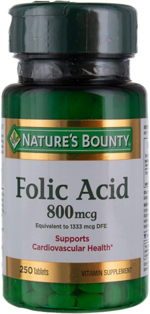Naturens Bounty Folic Acid 800 mcg Tablets Maximal Styrka 250 greve (Pack of 6)
