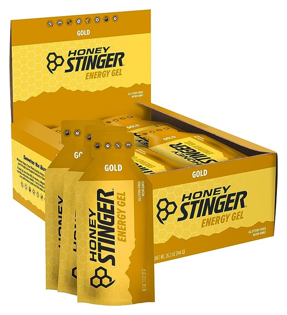 Honung Stinger Gold Energy Gel, Gluten Free & Caffeine Free, för träning, körning och prestanda, sportnäring för hem & gym, Pre och Mid Workout, 24 Pack, 26.4 Ounce