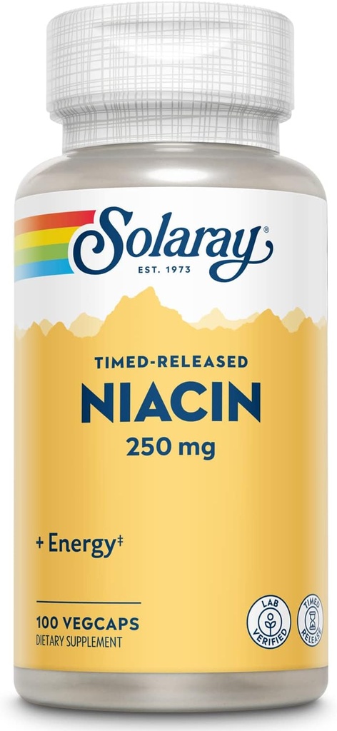 SOLARAY Niacin Ajastettu Release 250 mg, B3-vitamiini ...