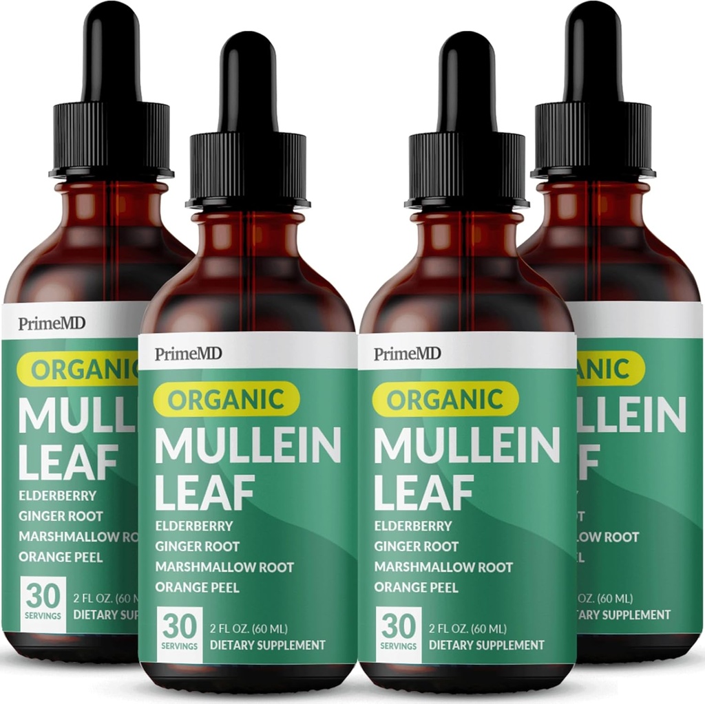 5-in-1 Mullein Drops for Keuhkot ja Bronchial - Hengitys keuhkojen terveys tuki Mullen Leaf Extract Keuhkot - Mullein Tincture Elderberry, Echinacea ja Ginger Root (120 Servings) (4-pakkaus)