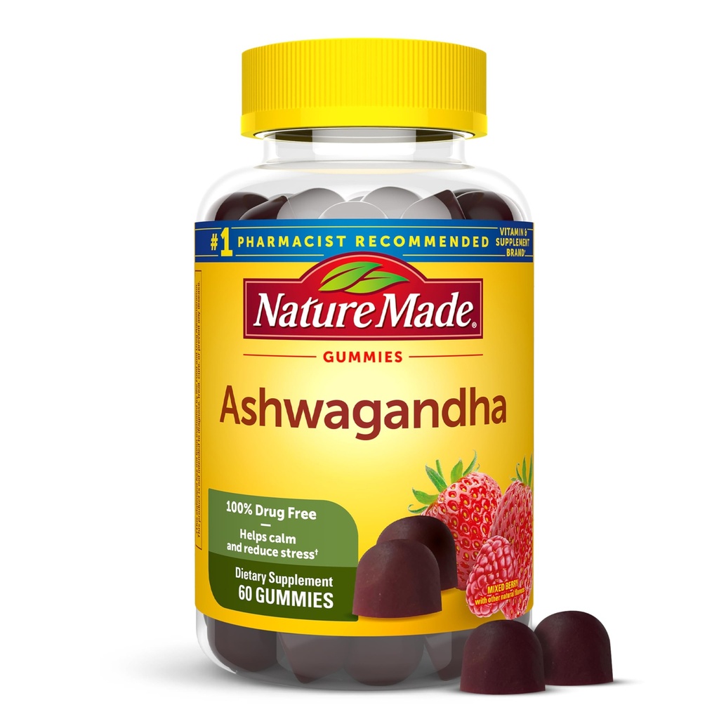 Nature Made Ashwagandha Gummies, Vegan, KSM 66 Ashwagandha för Stress Support, 60 Count, 30 Day Supply