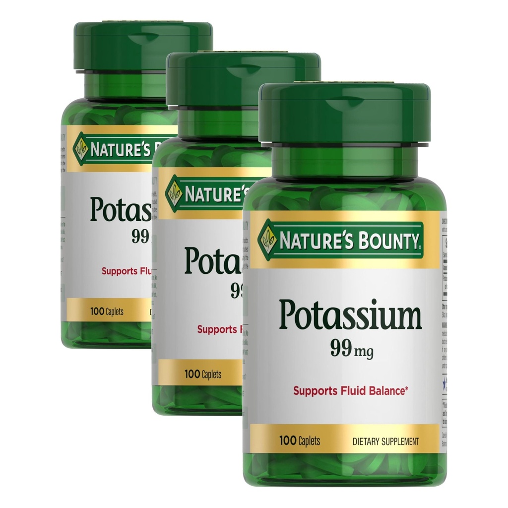 Naturens Bounty Potassium Gluconate 99 mg, 100 Caplets (Pack of 3)
