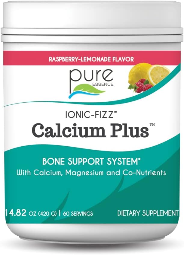 Ionic Fizz Calcium Plus by Pure Essence - Täydellinen kalsium/magnesium suhde A-, B-, C-, D- ja Kalium Strong Bones - Vadelma sitruuna - 14.82 oz