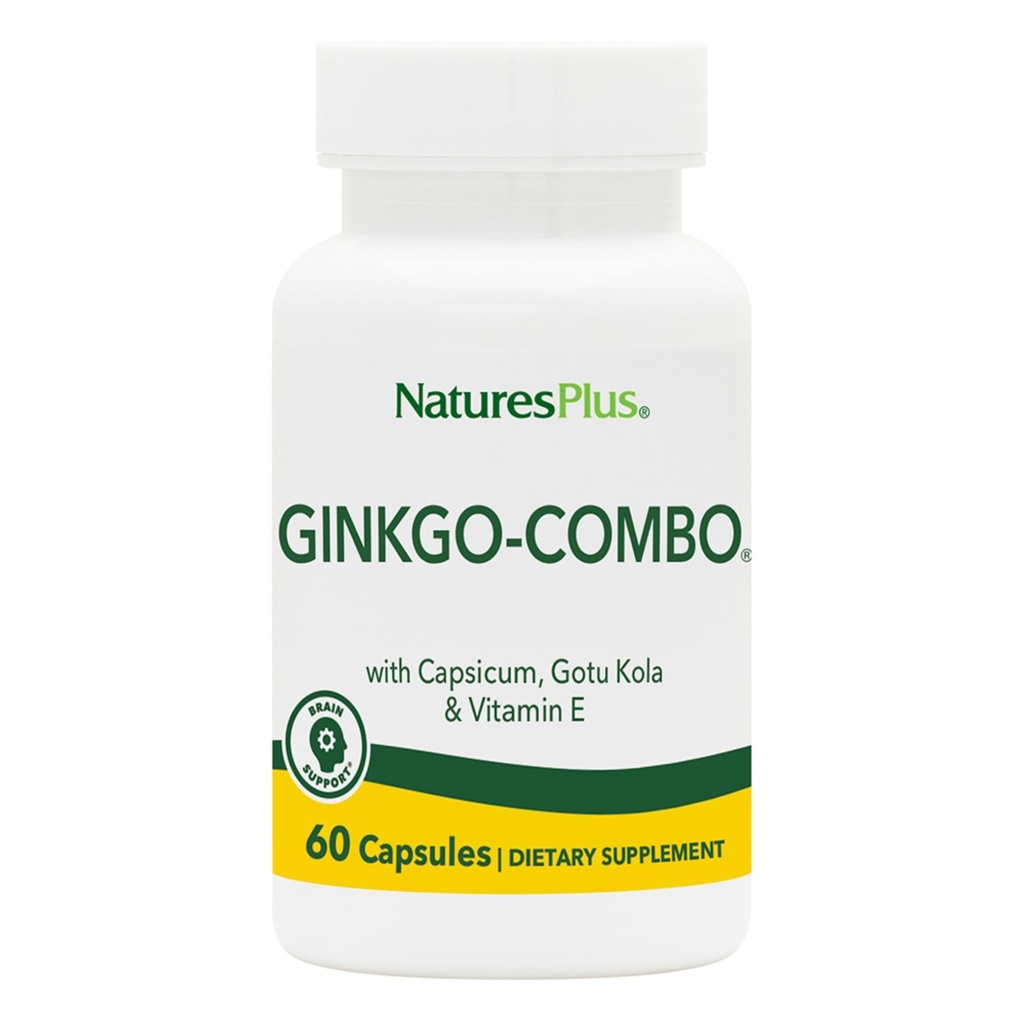 Natures Plus Gingko-Combo - 120 mg, 60 Vegaanikapselia - Ginkgo Biloba - Kasvisruoka, Gluteeniton - 60 tarjoilua